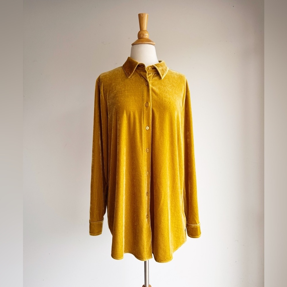 Soft Surroundings Amber Velvet Ribbed Boyfriend Tunic Shirt | Size L - Picture 1 of 6